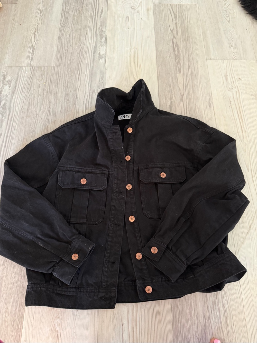 Zara Black Lightweight Utility Shirt Jacket with Copper Buttons